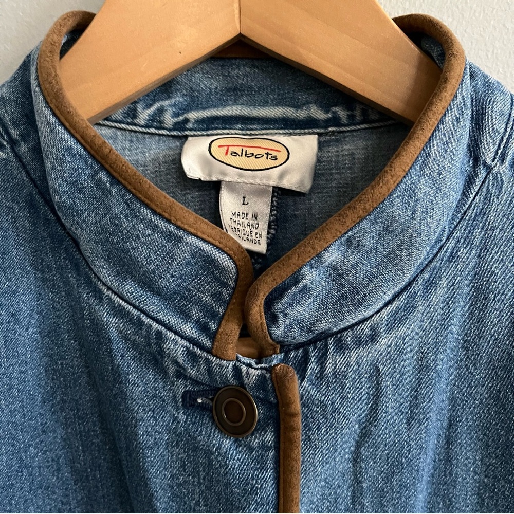 Talbots Vintage Denim Jacket Layering Top Size L Suede Trim Equestrian Western - Picture 4 of 7